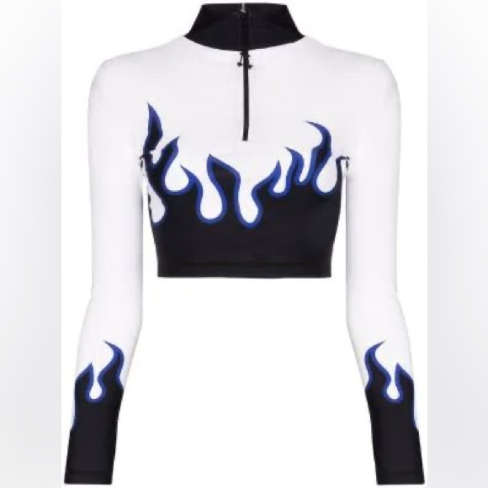 Adam Selman Sport Women's Black and White Flame Crop Top